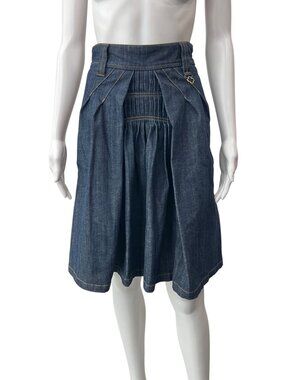 Louis Vuitton Blue Denim Pleated Midi Skirt size FR 38/6